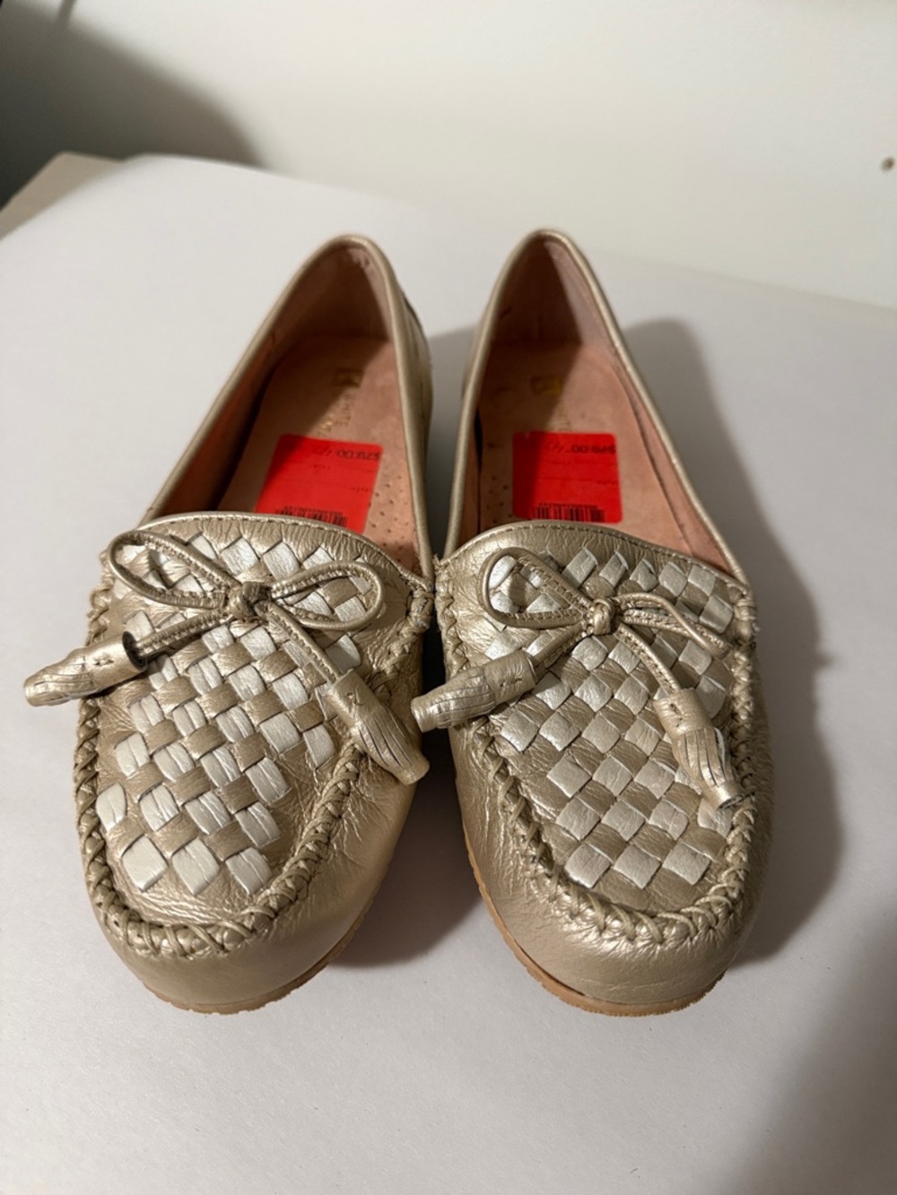 White Mountain Metallic Gold Woven Moc Toe Loafers